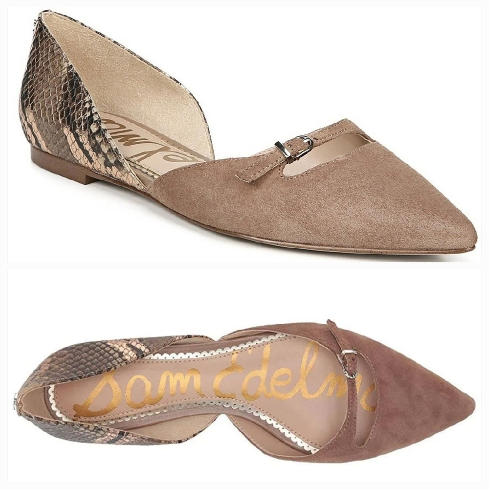 Sam Edelman Rina Pointed Toe D'Orsay Flats Tan Reptile Print 9.5 - Picture 2 of 8